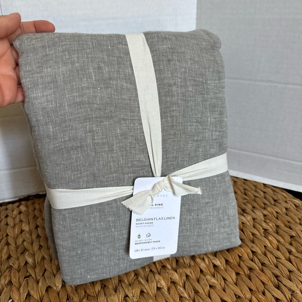 Pottery Barn Gray Belgian Flax Linen Duvet Cover